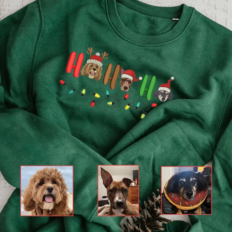 HAHAHA カスタムペット写真刺繍クリスマスライトスタイル T シャツ、スウェットシャツ、パーカー-welikecustom-MJ