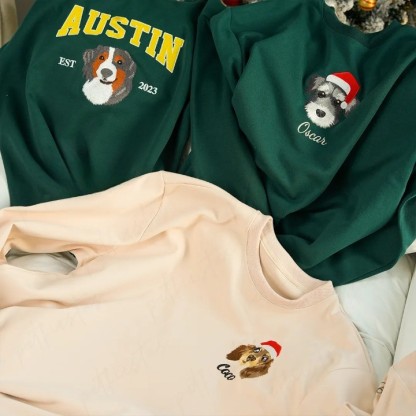 写実風カスタマイズされたペットのクリスマス帽子シリーズの刺繍入り T シャツ、スウェットシャツ、パーカー-welikecustom-MJ