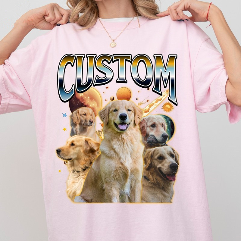 カスタムコンフォートカラー T シャツ、レトロパーソナライズペット写真プリントシャツ-welikecustom-MJ