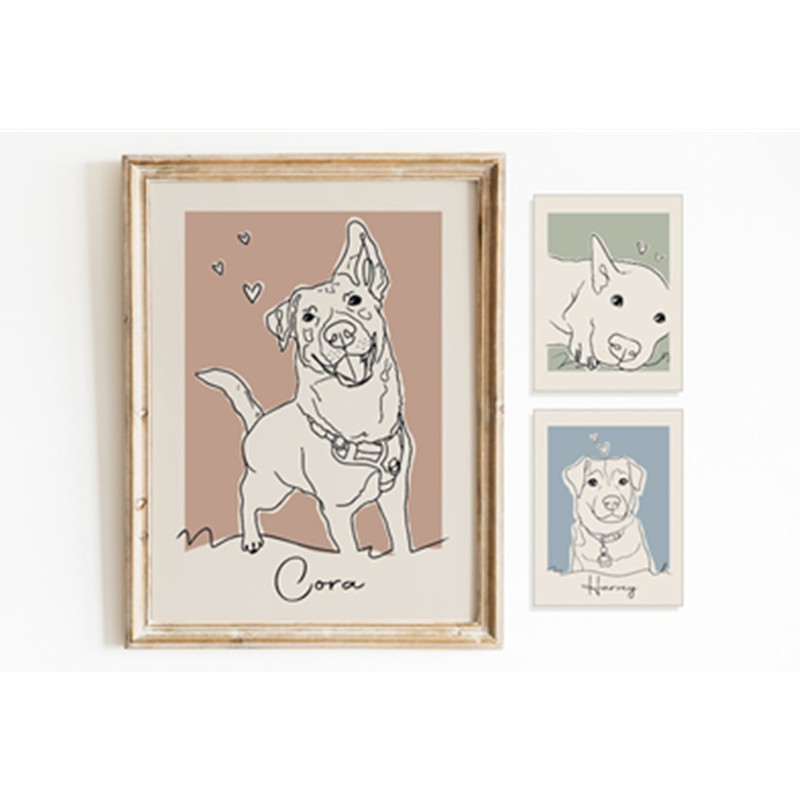 カスタム犬ラインアートポートレート、パーソナライズされたペットキャンバスウォールアート-welikecustom-MJ