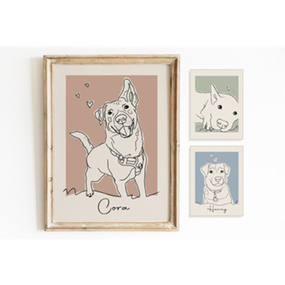 カスタム犬ラインアートポートレート、パーソナライズされたペットキャンバスウォールアート-welikecustom-MJ