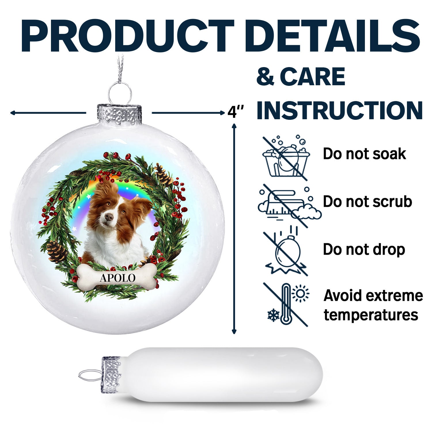 カスタム写真の愛らしい犬猫 - ペット愛好家へのクリスマス記念ギフト - パーソナライズされた白いフラットボールオーナメント-welikecustom-MJ