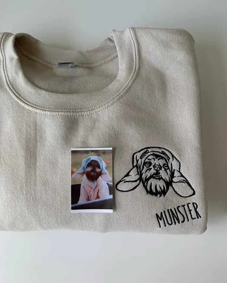 ペットの顔刺繍スウェット、Tシャツ、パーカー