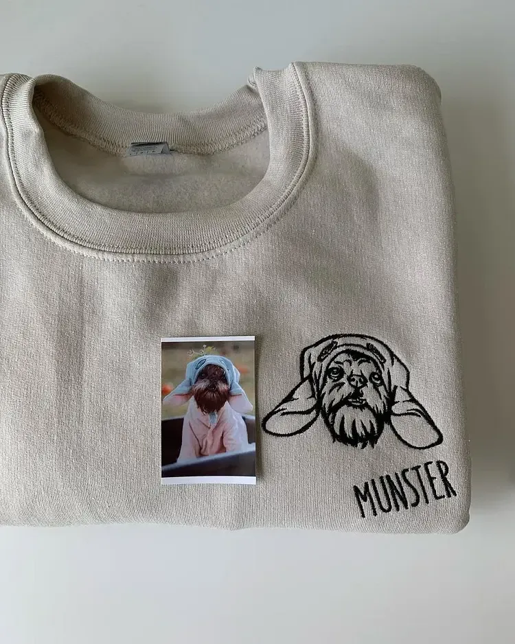 ペットの顔刺繍スウェット、Tシャツ、パーカー