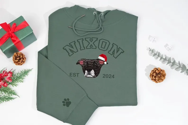 ペットの名前入りカスタムプレミアム手作りペット写真刺繍クリスマスTシャツスウェットシャツパーカー-welikecustom-MJ