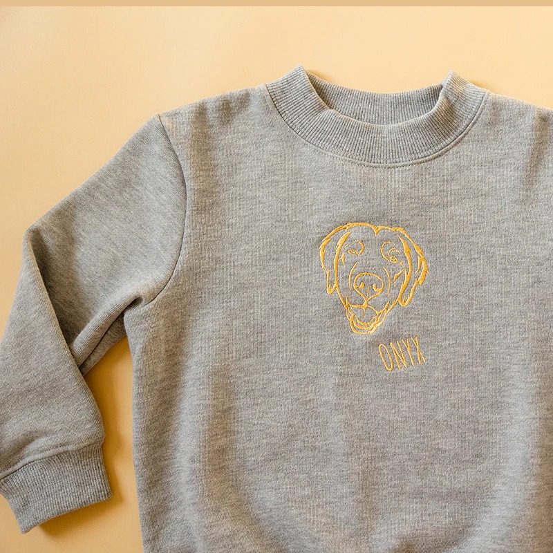 ペットの顔が刺繍された子供用スウェットシャツ、Tシャツ、パーカー-welikecustom-MJ