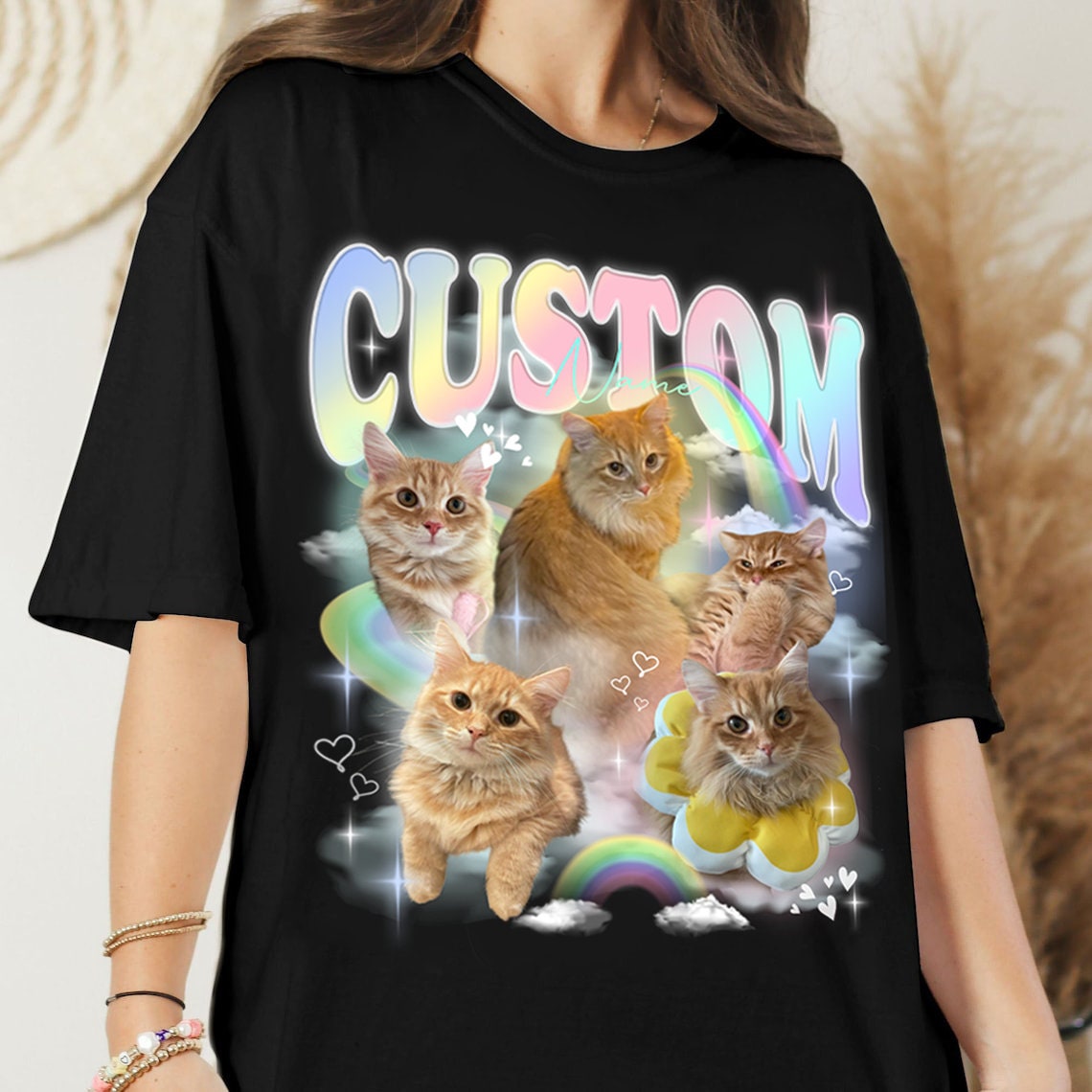 カスタムペット写真レインボーコンフォートカラーシャツ、カスタムヴィンテージシャツ、ペット名・写真追加可-welikecustom-MJ