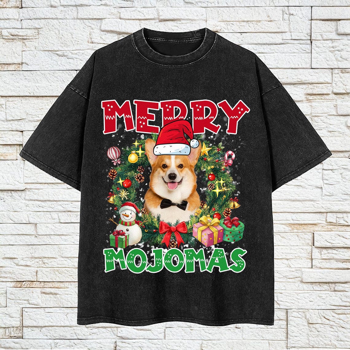 カスタム ペットの写真クリスマス リース ヴィンテージ スタイル T シャツ、スウェットシャツ、パーカー-welikecustom-MJ