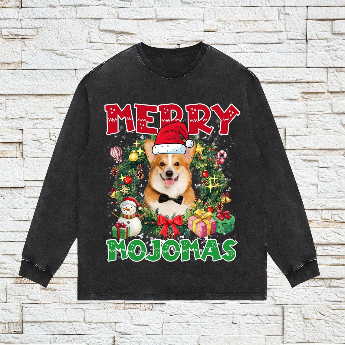 カスタム ペットの写真クリスマス リース ヴィンテージ スタイル T シャツ、スウェットシャツ、パーカー-welikecustom-MJ