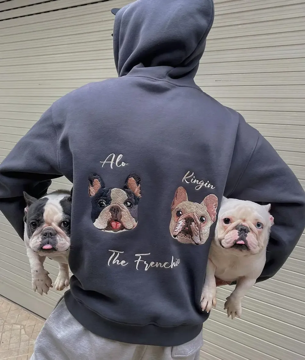 「写実風」背中ペット刺繡入りパーカー