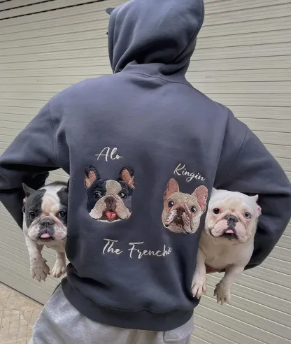 「写実風」背中ペット刺繡入りパーカー