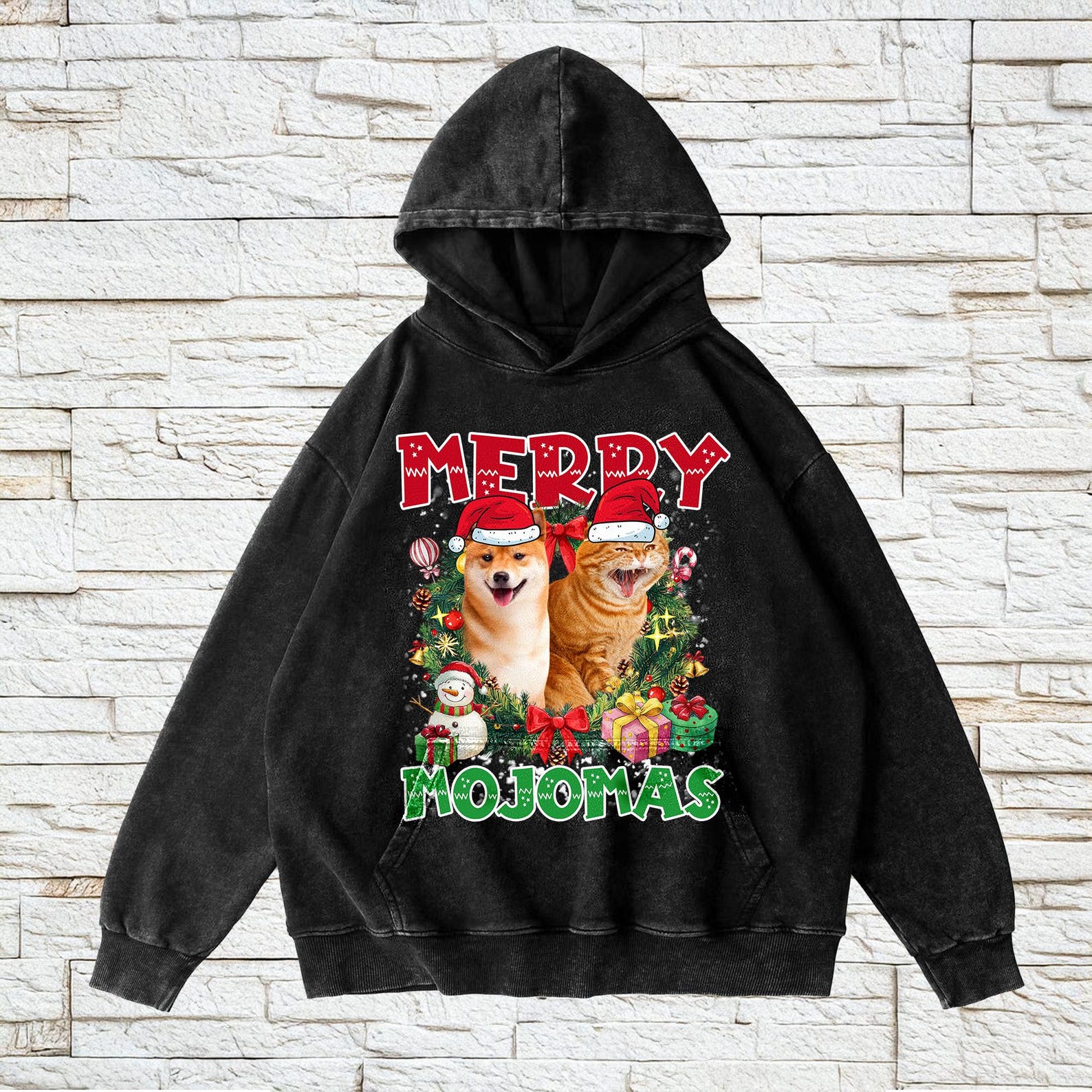 カスタム ペットの写真クリスマス リース ヴィンテージ スタイル T シャツ、スウェットシャツ、パーカー-welikecustom-MJ