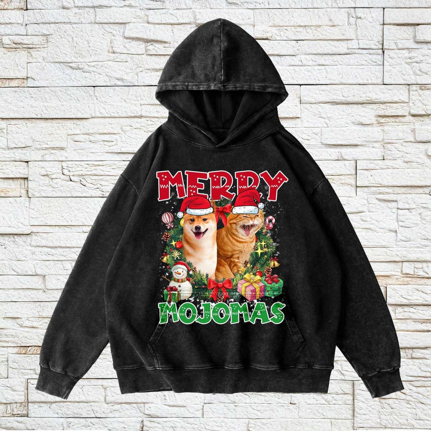 カスタム ペットの写真クリスマス リース ヴィンテージ スタイル T シャツ、スウェットシャツ、パーカー-welikecustom-MJ
