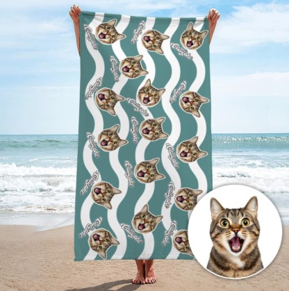 「シンプルな波型ストライプ」フォトカスタム ビーチタオル-welikecustom-MJ