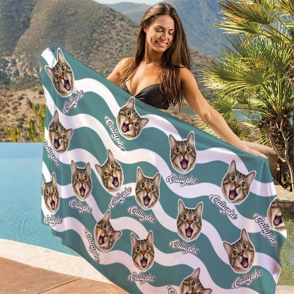 「シンプルな波型ストライプ」フォトカスタム ビーチタオル-welikecustom-MJ