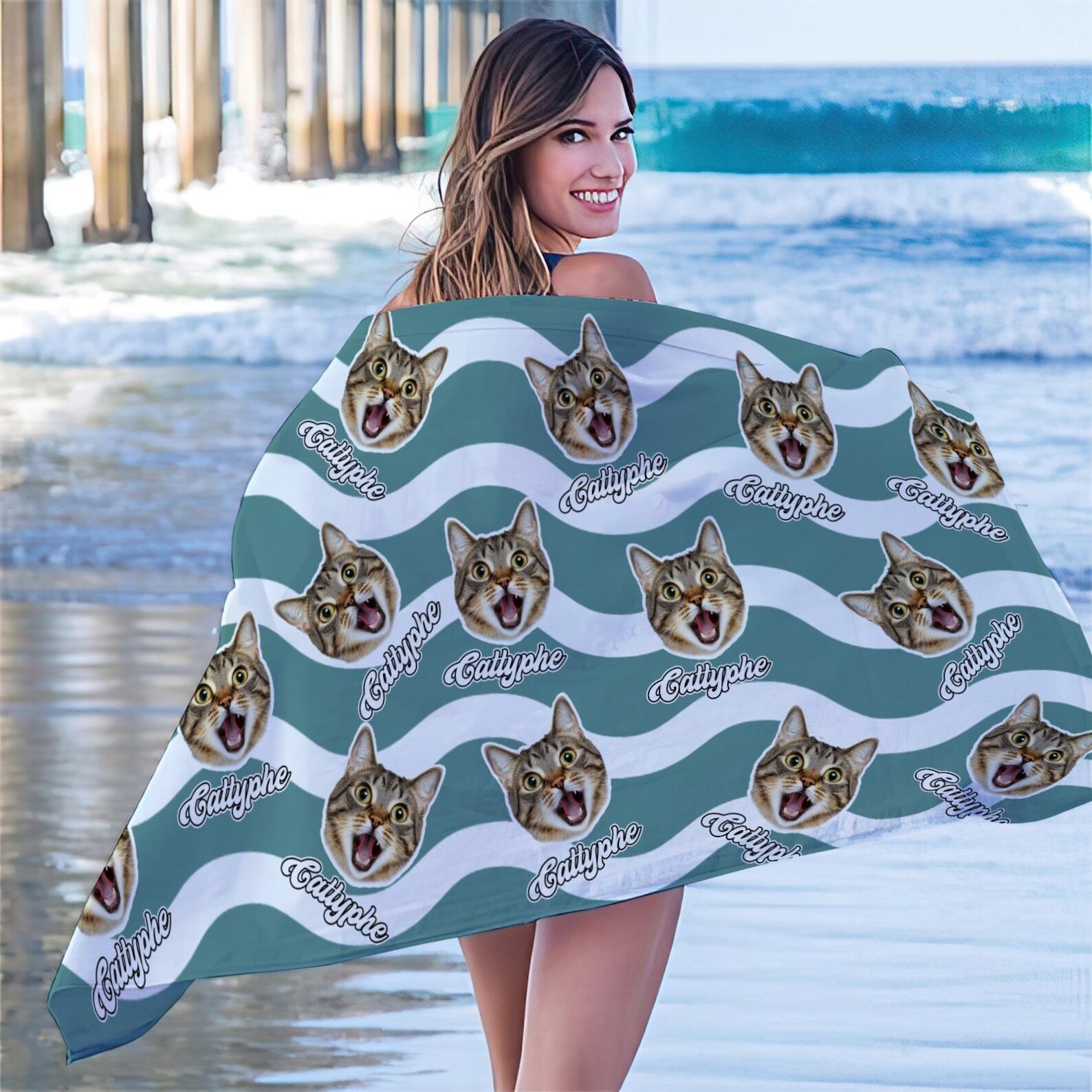 「シンプルな波型ストライプ」フォトカスタム ビーチタオル-welikecustom-MJ