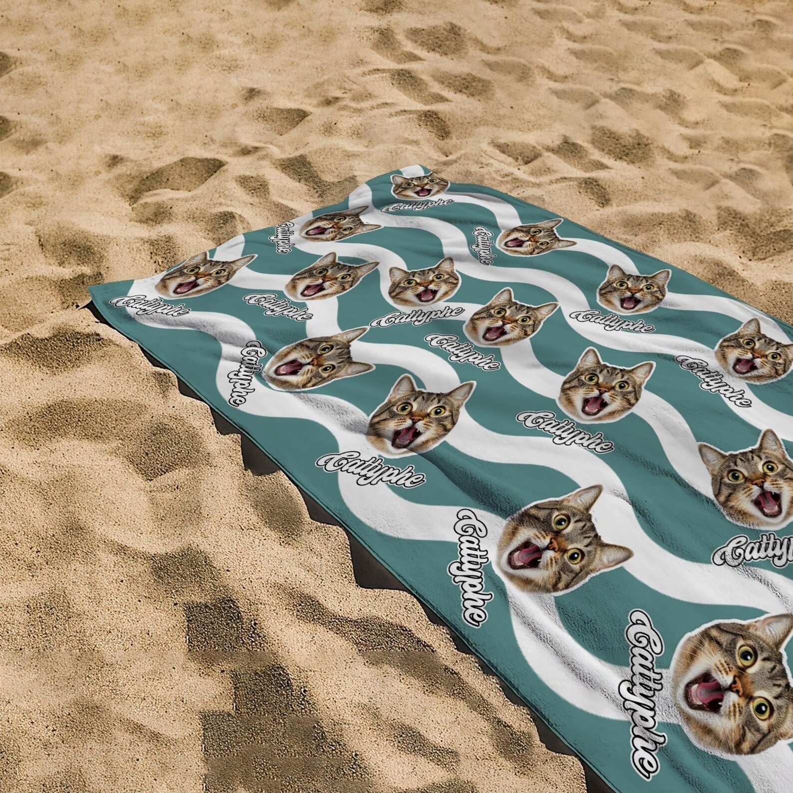 「シンプルな波型ストライプ」フォトカスタム ビーチタオル-welikecustom-MJ