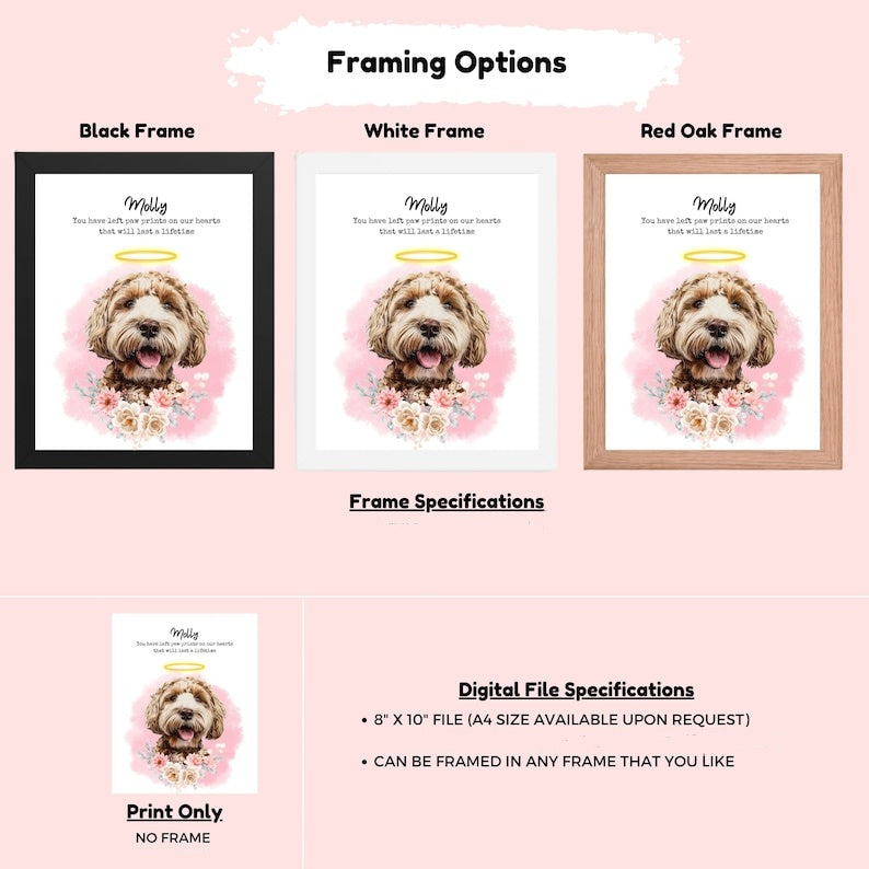 ハローリングの花とカスタムペットの損失のギフトペットの肖像犬の損失のギフトの記憶の写真からデジタルペットの肖像画-welikecustom-MJ