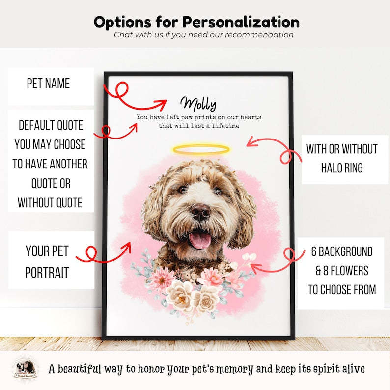 ハローリングの花とカスタムペットの損失のギフトペットの肖像犬の損失のギフトの記憶の写真からデジタルペットの肖像画-welikecustom-MJ