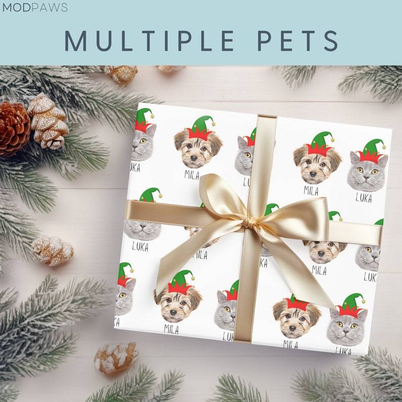 カスタマイズされたペットの写真コミック手描きのかわいいクリスマスをテーマにした包装紙 (6 枚)-welikecustom-MJ