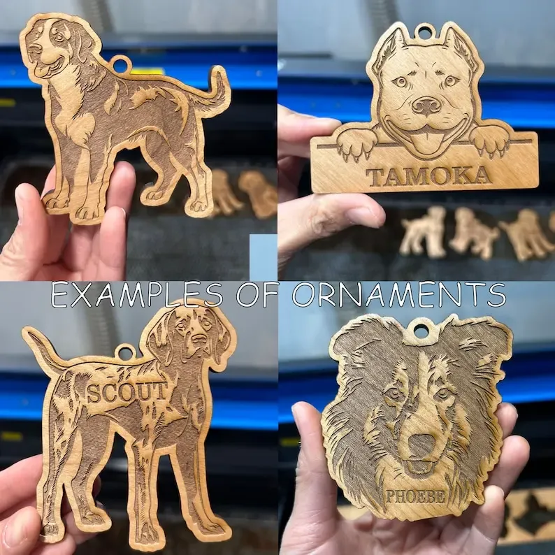 パーソナライズされたペットの頭の彫刻が施された木製ペンダント