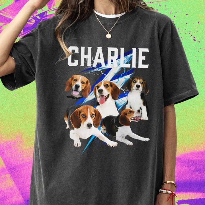 カスタムヴィンテージペットフォト T シャツ、パーソナライズシャツ-welikecustom-MJ