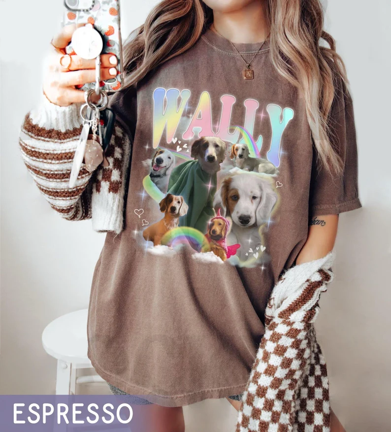 カスタムペット写真レインボーコンフォートカラーシャツ、カスタムヴィンテージシャツ、ペット名・写真追加可-welikecustom-MJ