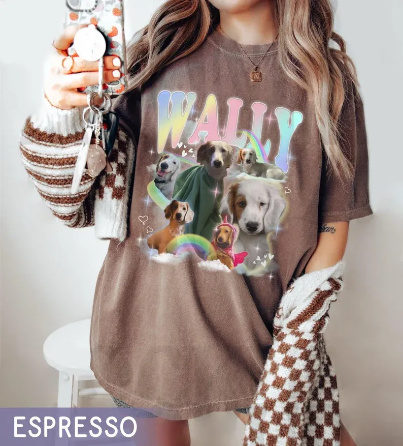 カスタムペット写真レインボーコンフォートカラーシャツ、カスタムヴィンテージシャツ、ペット名・写真追加可-welikecustom-MJ