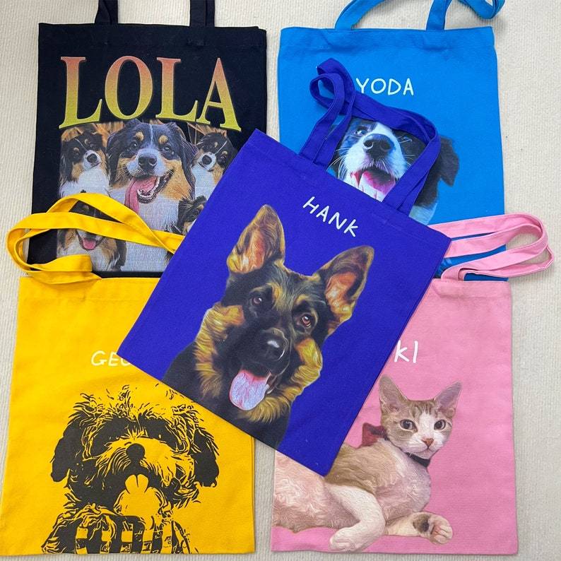 カスタマイズされたペットの写真をパーソナライズしたキャンバスバッグ