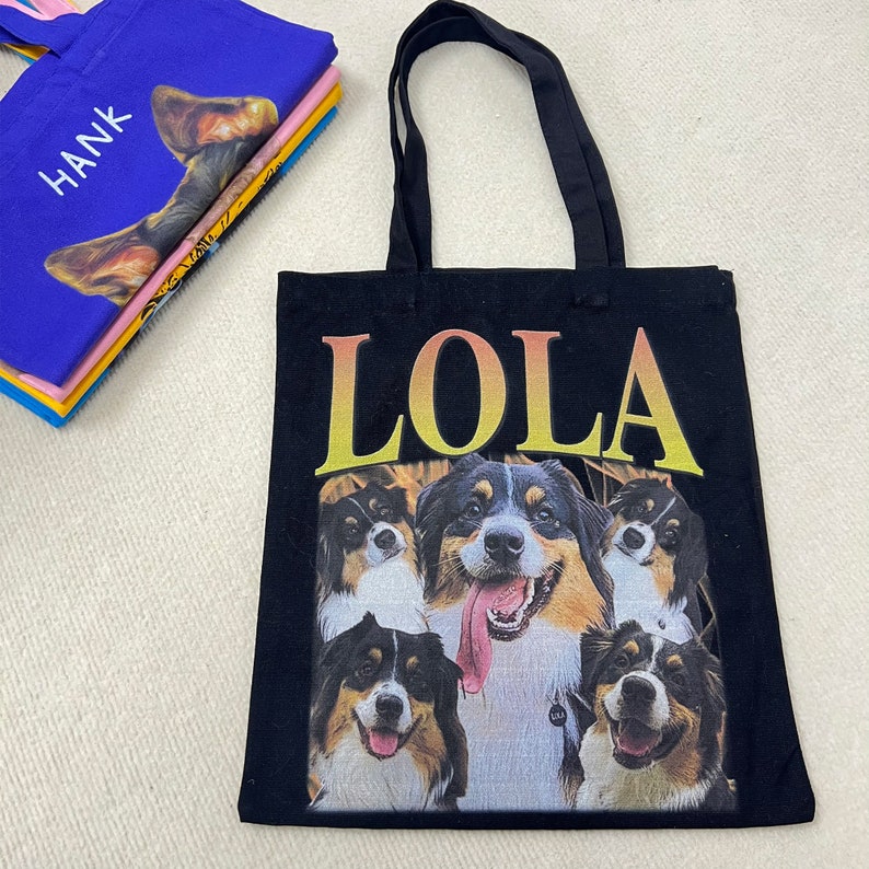 カスタマイズされたペットの写真をパーソナライズしたキャンバスバッグ