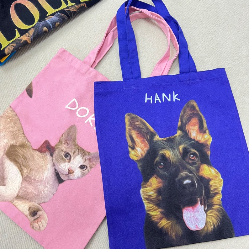 カスタマイズされたペットの写真をパーソナライズしたキャンバスバッグ