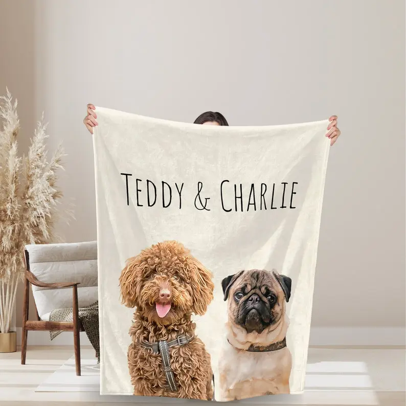 ペットの写真+名前を使用したパーソナライズされたペットブランケットカスタム犬用ブランケット、猫の写真ブランケット、ペットの写真ブランケット