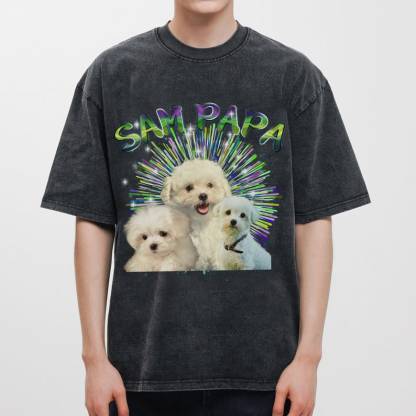 カスタムペット写真シャツ、パーソナライズ T シャツ、ヴィンテージグラフィック 90 年代 T シャツ-welikecustom-MJ