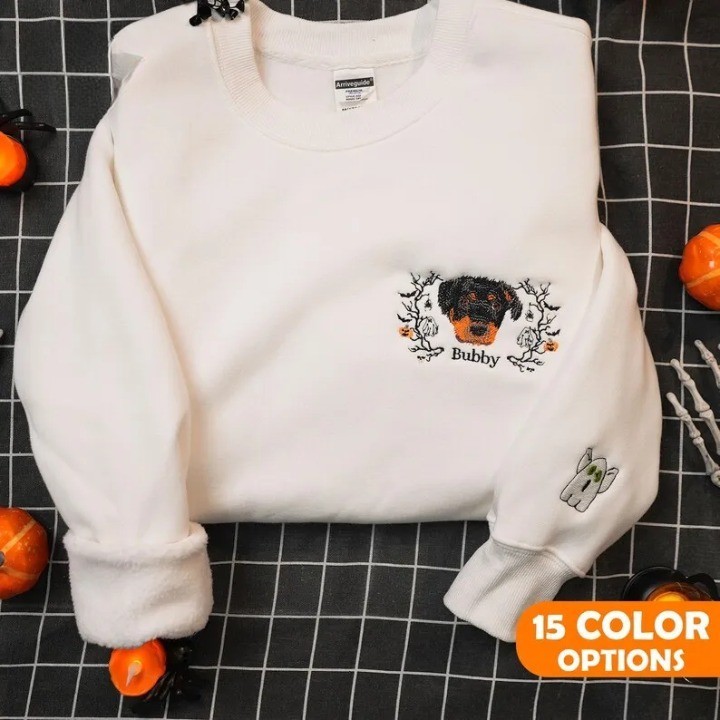 カスタム刺繍されたペットの顔のハロウィーン スウェットシャツ、パーソナライズされたハロウィーン ギフト-welikecustom-MJ