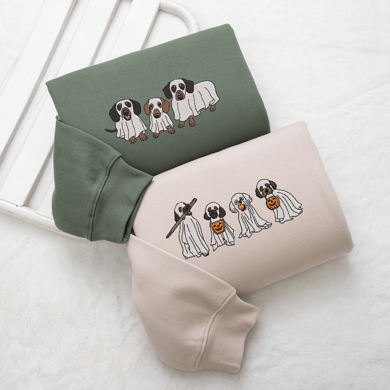 ハロウィンのゴーストペットの刺繍入りTシャツ、スウェットシャツ、パーカー-welikecustom-MJ