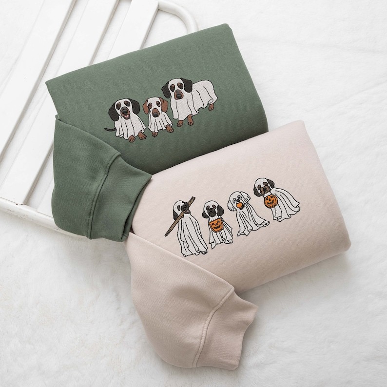 ハロウィンのゴーストペットの刺繍入りTシャツ、スウェットシャツ、パーカー-welikecustom-MJ
