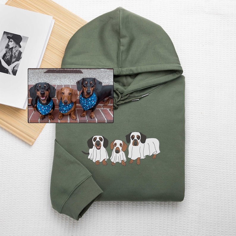 ハロウィンのゴーストペットの刺繍入りTシャツ、スウェットシャツ、パーカー-welikecustom-MJ