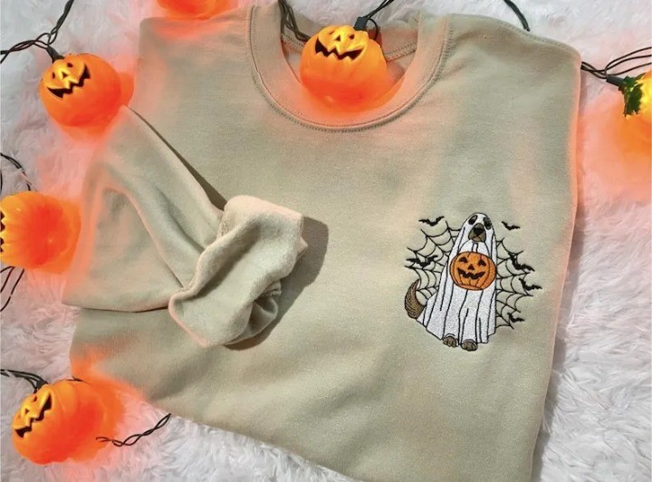 ハロウィン蜘蛛の巣カボチャの要素カスタムペット刺繡Tシャツ、トレーナー、パーカ-welikecustom-MJ