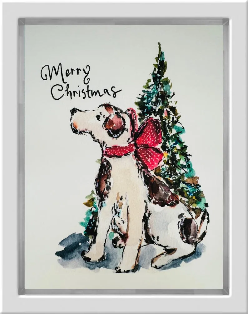 水彩の手描き風のシンプルなクリスマスペットのポートレート-welikecustom-MJ