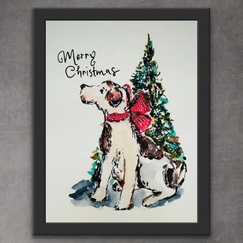 水彩の手描き風のシンプルなクリスマスペットのポートレート-welikecustom-MJ