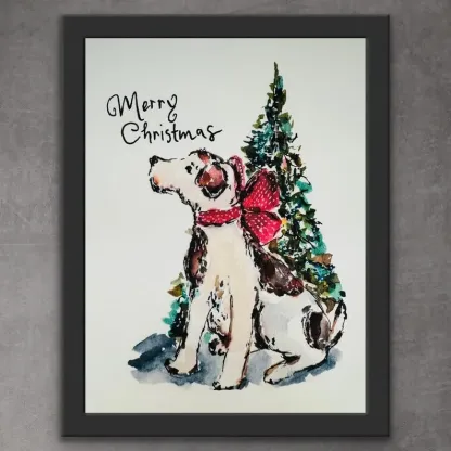 水彩の手描き風のシンプルなクリスマスペットのポートレート-welikecustom-MJ