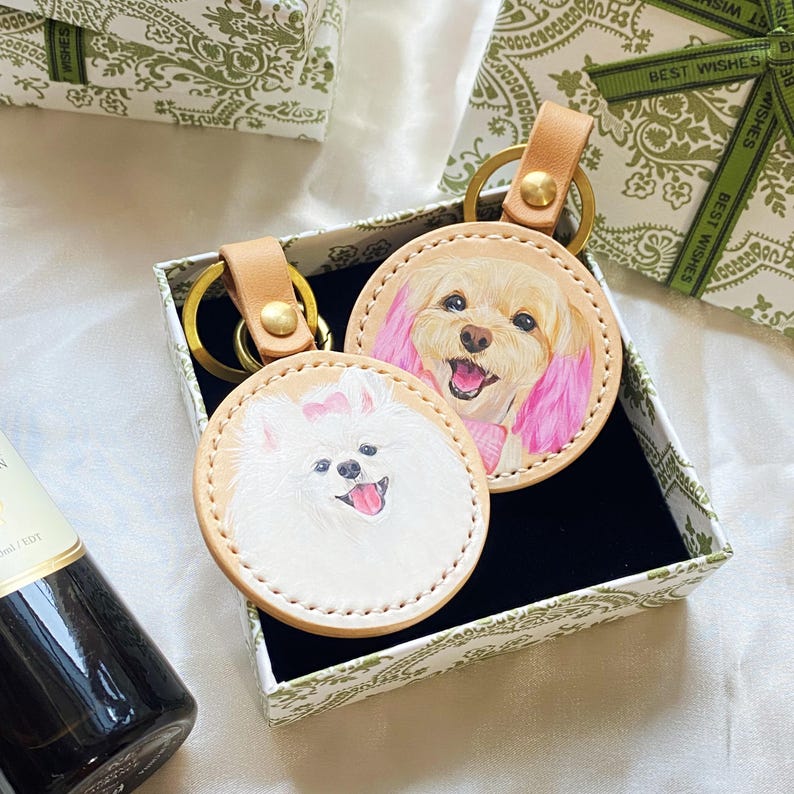カスタマイズされたペットの肖像画キーホルダー、ペットの荷物タグ、ペットの肖像画レザーキーホルダー-welikecustom-MJ
