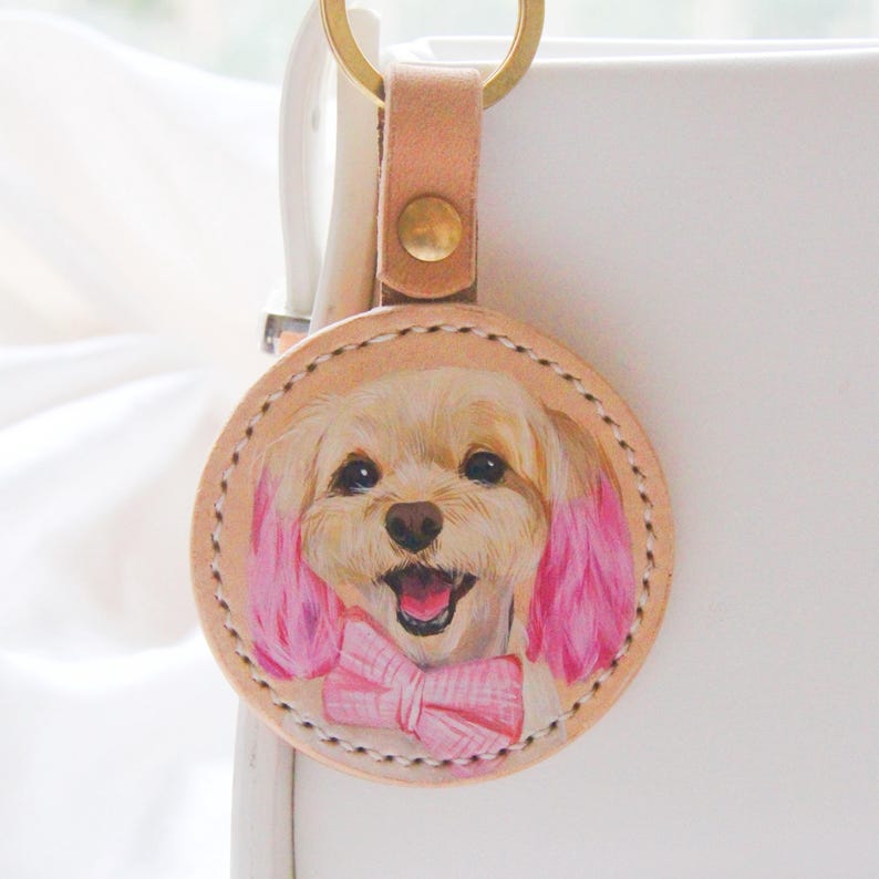 カスタマイズされたペットの肖像画キーホルダー、ペットの荷物タグ、ペットの肖像画レザーキーホルダー-welikecustom-MJ