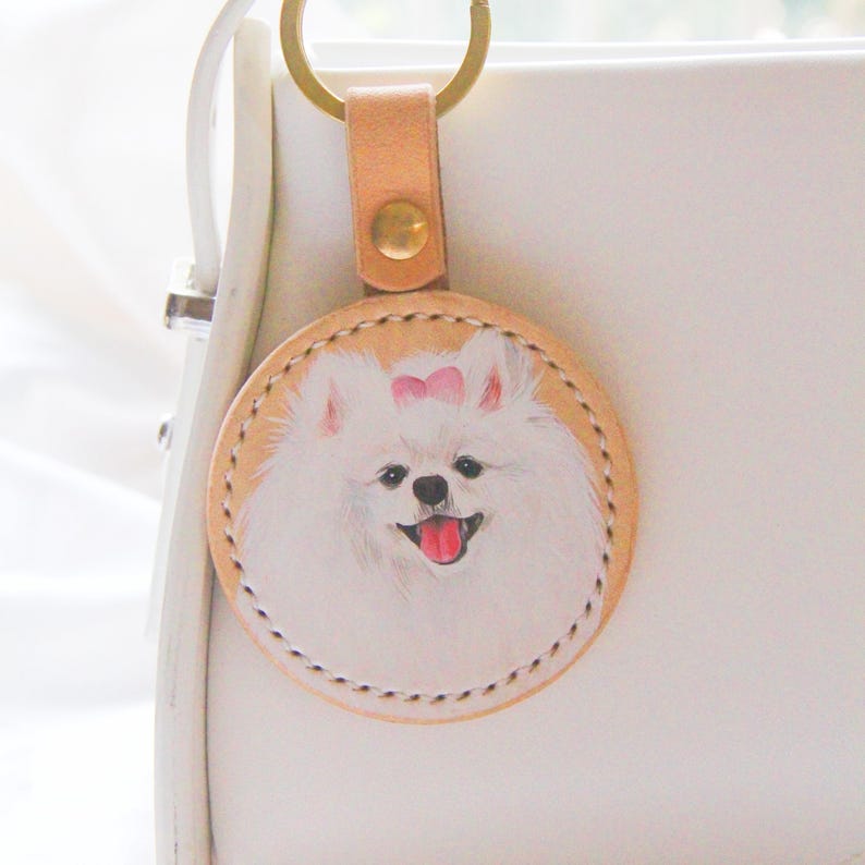 カスタマイズされたペットの肖像画キーホルダー、ペットの荷物タグ、ペットの肖像画レザーキーホルダー-welikecustom-MJ