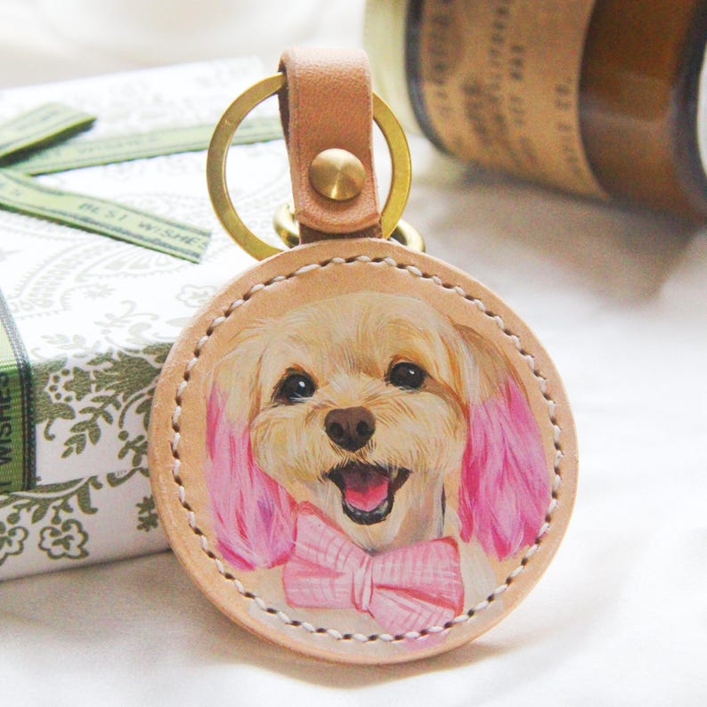 カスタマイズされたペットの肖像画キーホルダー、ペットの荷物タグ、ペットの肖像画レザーキーホルダー-welikecustom-MJ