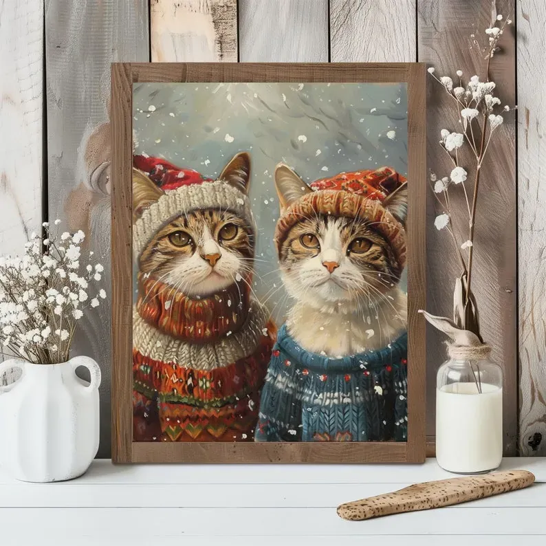 複数のペットの写真用にカスタマイズされたクリスマス スタイルのポートレート-welikecustom-MJ