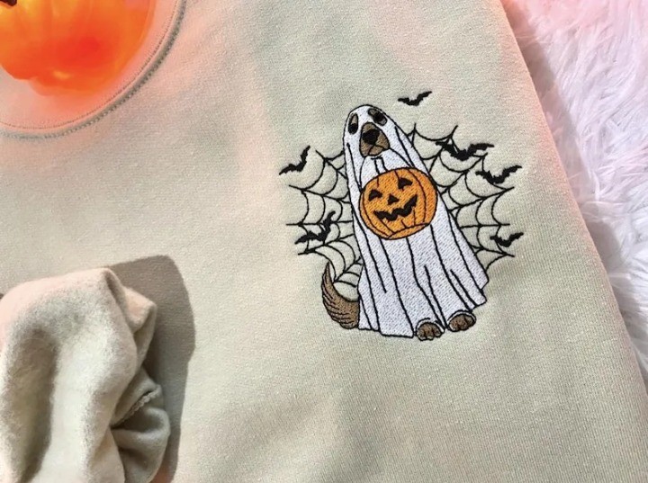 ハロウィン蜘蛛の巣カボチャの要素カスタムペット刺繡Tシャツ、トレーナー、パーカ-welikecustom-MJ