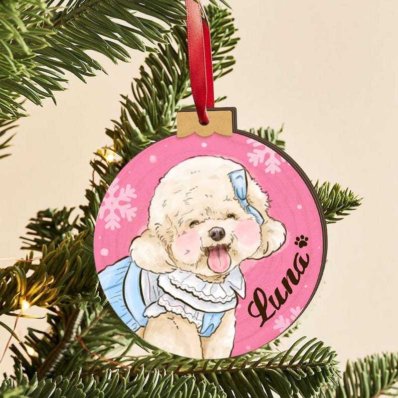 カスタマイズされたペットの手描きスタイルのクリスマス木製サインペンダント-welikecustom-MJ