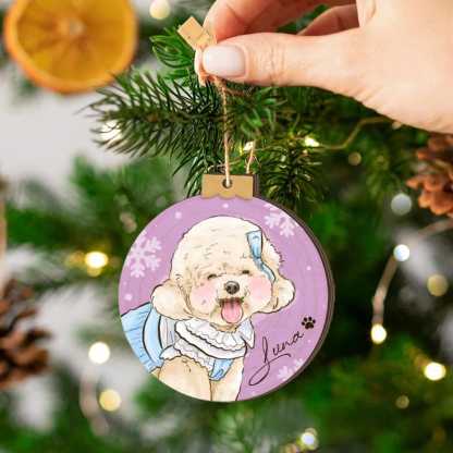 カスタマイズされたペットの手描きスタイルのクリスマス木製サインペンダント-welikecustom-MJ