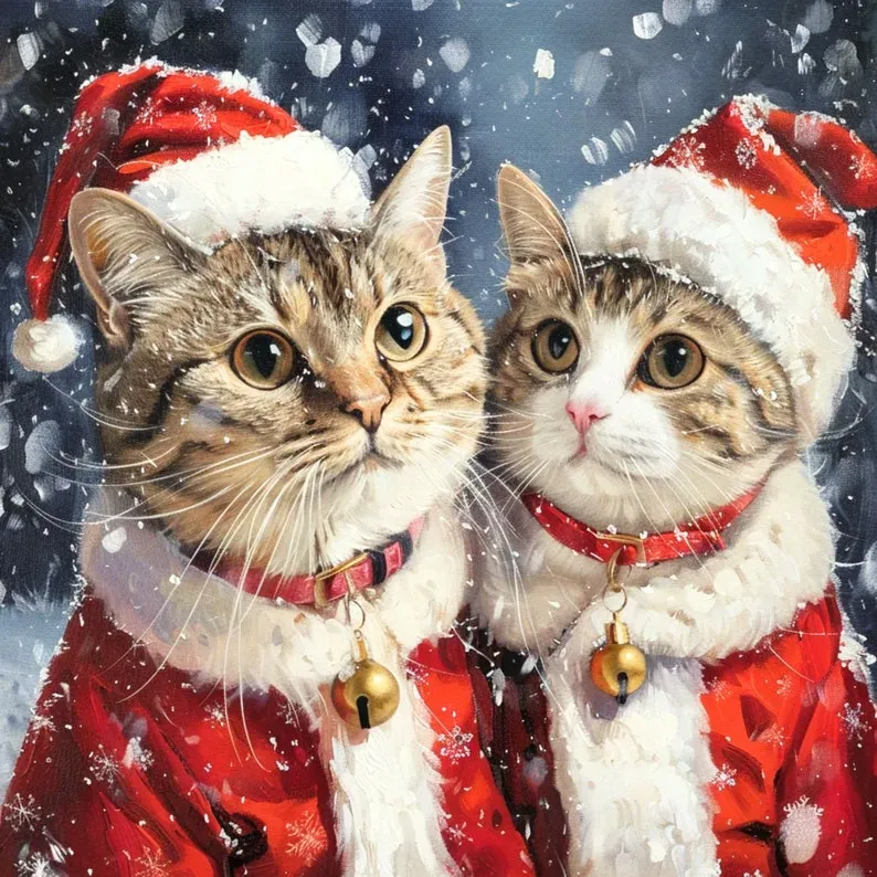 複数のペットの写真用にカスタマイズされたクリスマス スタイルのポートレート-welikecustom-MJ